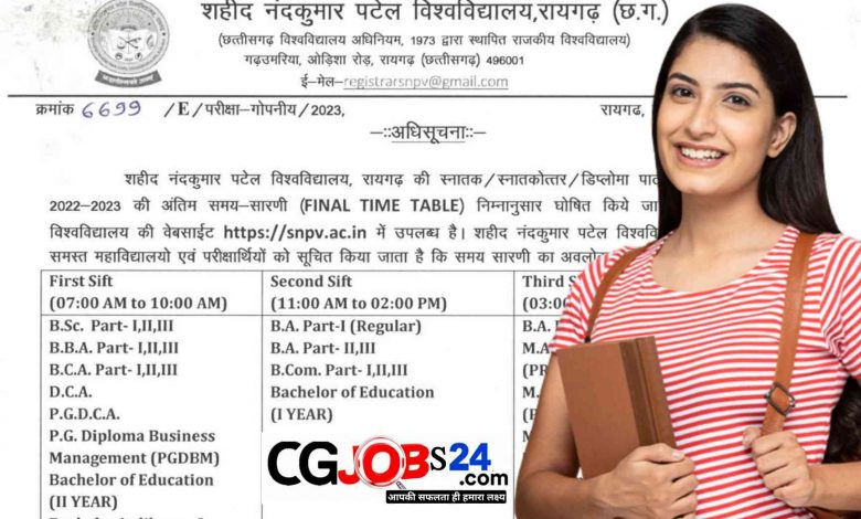 https://snpv.ac.in/ Quick Links Online Portal Application form to be a new voter MoU Notices & Letters Ordinance & Regulations Results Syllabus Download Section Tenders Other University News Events Feedback Annual Reports Committees Recruitment Anti Ragging Academic Calendar NCST Cell NSS Activities NSS Notice & Letters Online Payment Gallery Important Links UGC Circulars Circulars of Higher Education,C.G. Notice Board 27 Febसमय सारिणी मुख्य परीक्षा सत्र 2022-23 22 Febपरीक्षा परिणाम विषम सेमेस्टर सत्र 2022-23 (MSc Zoology, MSc Physics I and III sem ) 16 Febपरीक्षा परिणाम विषम सेमेस्टर सत्र 2022-23 (MA/MSc Mathematics III sem )