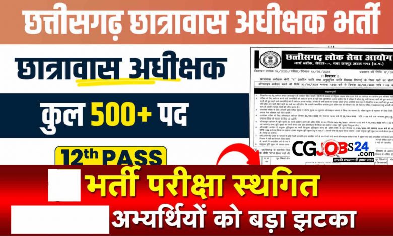 छत्तीसगढ़ में नहीं होगी छात्रावास अधीक्षक के 500 पदों पर भर्ती, परीक्षा स्थगित! जानिए क्यों
