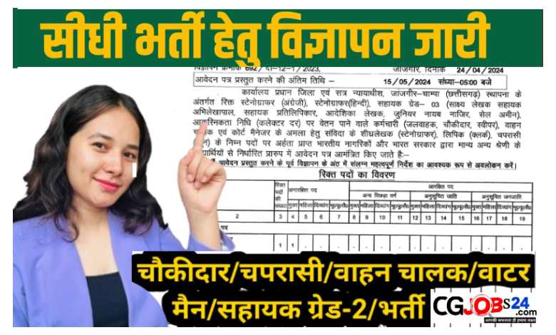 Janjgir Champa District Court Recruitment 2024 – 50 Post – Chhattisgarh Vacancy – District and Session Court Janjgir Champa Bharti.